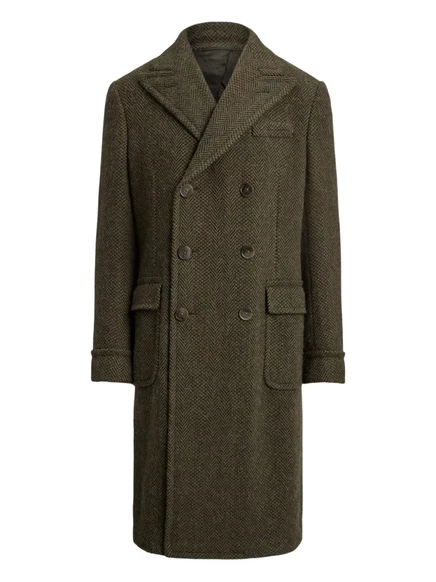 Двубортное пальто в елочку от Ralph Lauren с фиолетовым лейблом green
