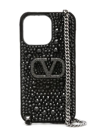 Женский чехол для iPhone Valentino Garavani с V-эмблемой и цепочкой, черный