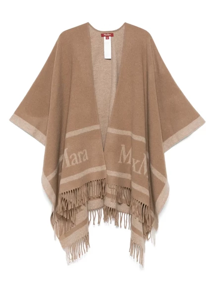 Женское пончо Max Mara из шерсти с бахромой, светло-коричневое