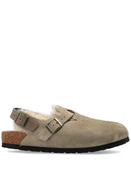 Шлепанцы Birkenstock Tokyo из замши с мехом, бежево-серые