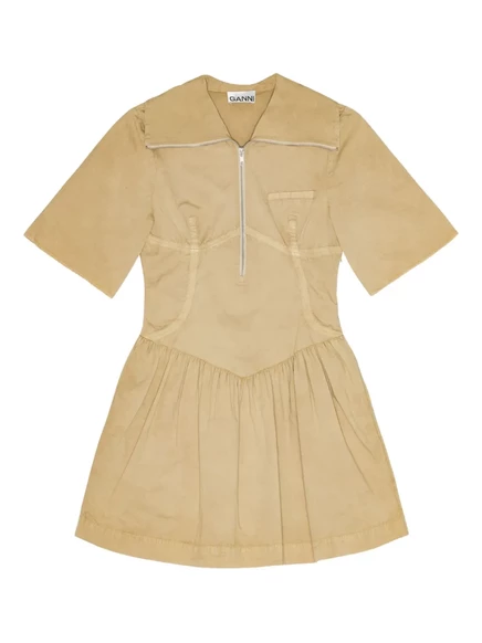 Выстиранное мини-платье из стрейч-хлопка GANNI neutrals