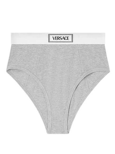 Женские трусы Versace ребристые с логотипом на поясе, серые