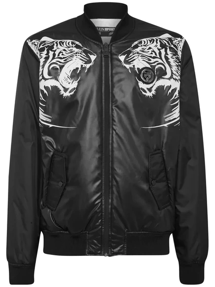 Спортивная куртка-бомбер на молнии с тигровым принтом Plein Sport black