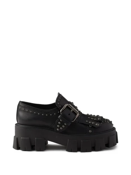 Женские лоферы Prada 55 мм из кожи, черные