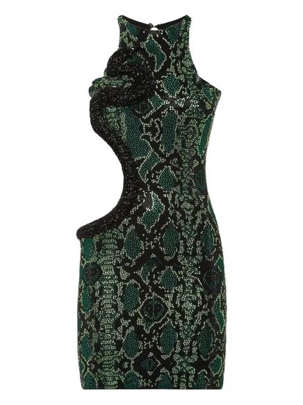 Мини-платье Philipp Plein с принтом из змеиной кожи  green