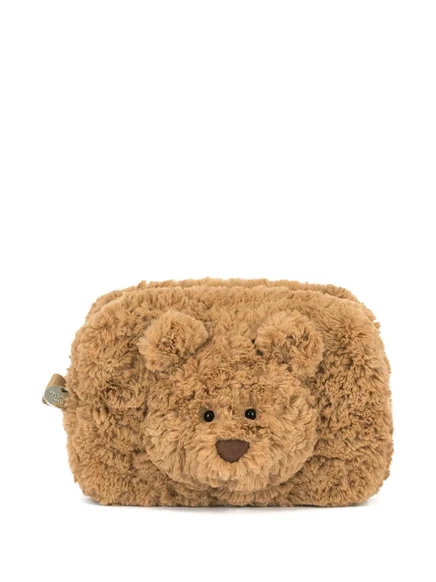 Косметичка Jellycat плюшевая с мордочкой медвежонка на молнии, бежевая