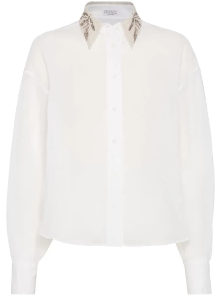 Вышитая рубашка Brunello Cucinelli Flora white