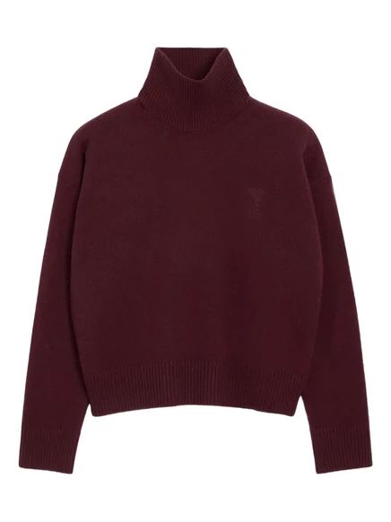 Шерстяной свитер AMI Paris Ami De Coeur с воронкообразным вырезом brown