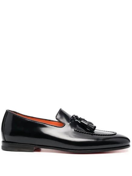 Мужские лоферы Santoni из кожи с кисточками, черные