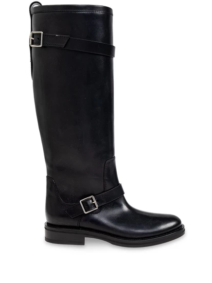 Кожаные сапоги Saint Laurent с миндалевидным носком black
