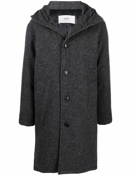 Однобортное шерстяное пальто AMI Paris grey