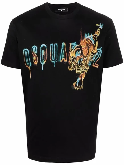 Хлопковая футболка с логотипом DSQUARED2 tiger black