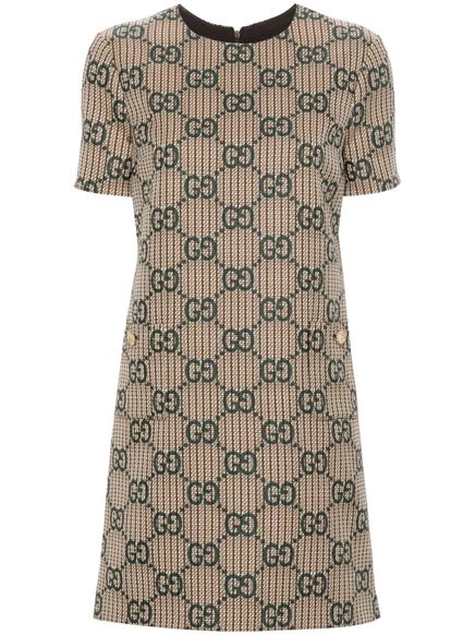 Женское платье Gucci GG-jacquard, коричнево-зеленое