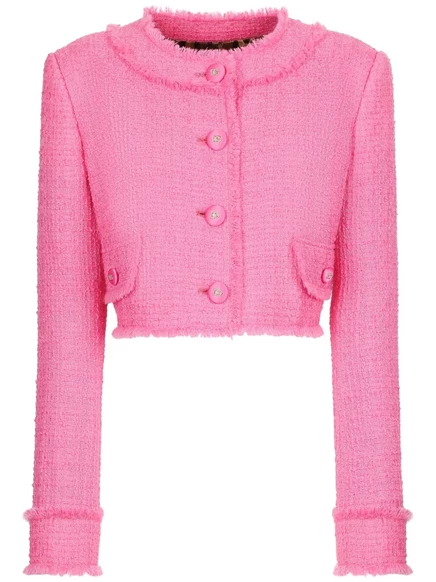 Укороченный твидовый пиджак Dolce & Gabbana с круглым вырезом горловины pink