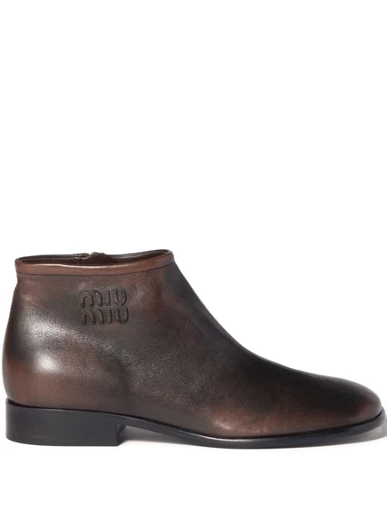 Кожаные ботинки с логотипом Miu Miu, украшенные деталями из кожи brown