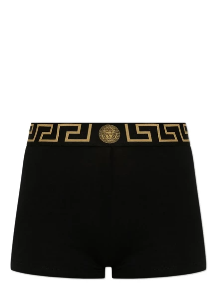 Женские трусы Versace высокие с принтом Greca, черные