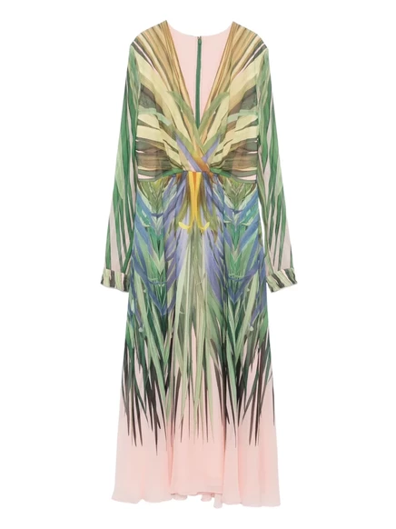 Женское платье Elie Saab V-образный вырез с принтом, зеленое