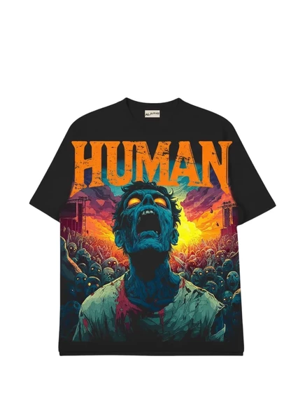 Мужская футболка ALL HUMAN с принтом зомби, черная