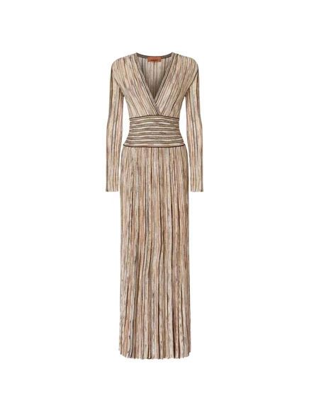 Женское миди-платье Missoni с V‑вырезом в полоску, бежевое