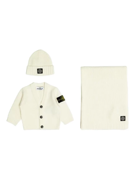 Кардиган с логотипом Stone Island Junior на пуговицах (комплект из трех предметов)