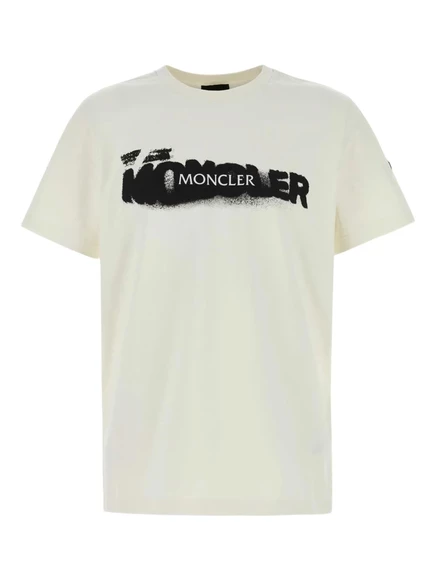 Хлопчатобумажная футболка Moncler с распылительным принтом neutrals