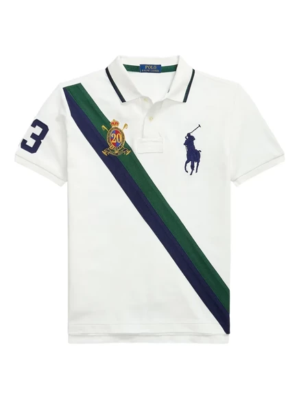 Мужское поло Polo Ralph Lauren с диагональной полосой, белое