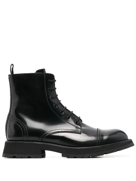 Кожаные ботильоны Alexander McQueen на шнуровке black