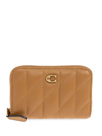 Женский кошелек Coach на молнии по периметру, коричневый