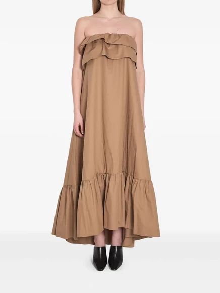 Женское макси-платье Saint Laurent без бретелей, бежевое