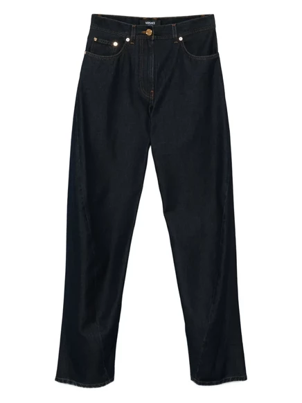 Женские джинсы Versace бойфренд из хлопка, широкие, синие