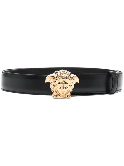 Мужской ремень Versace La Medusa из телячьей кожи с золотистой фурнитурой, черный