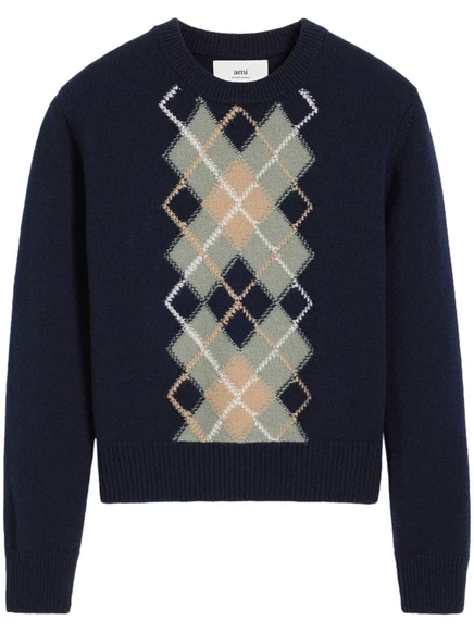 Джемпер из смеси шерсти и кашемира AMI Paris argyle blue