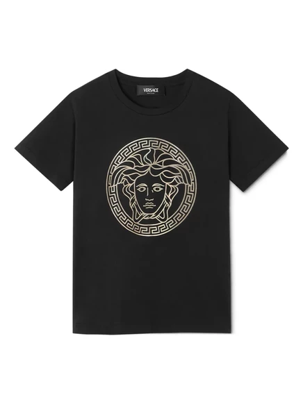 Детская футболка Versace Kids с принтом Медуза, черно-золотая