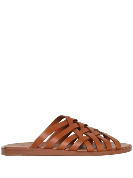 Мужские шлепанцы Loro Piana Bayonne кожаные, коричневые