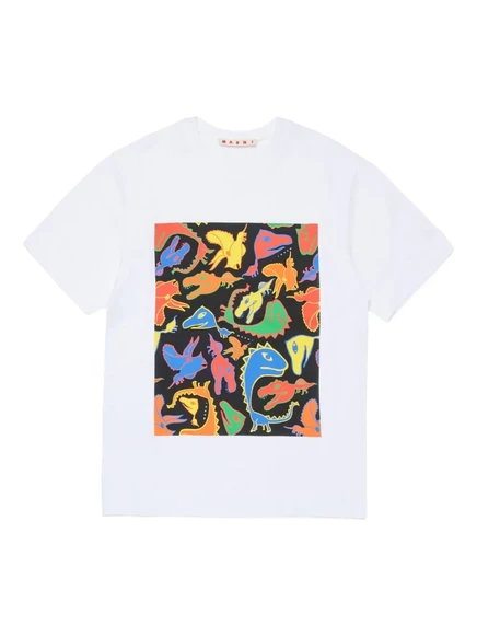 Футболка для мальчиков Marni Kids с принтом динозавра, белая