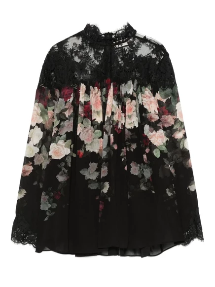 Блузка в цветочек с кружевной отделкой от ZIMMERMANN black