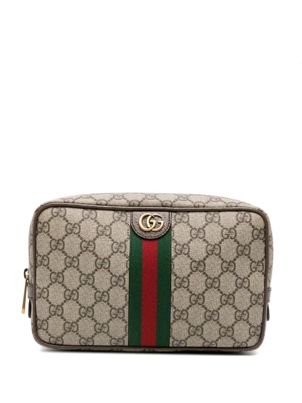 Мужской несессер Gucci Savoy из кожи и GG Supreme, коричневый