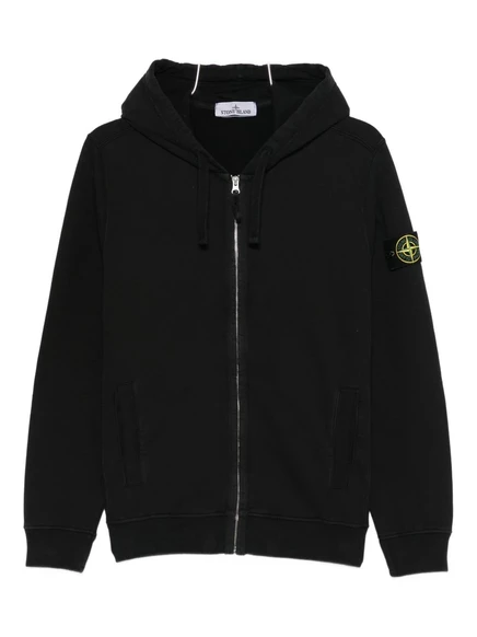 Мужская худи Stone Island на молнии с отстегивающимся значком, черная