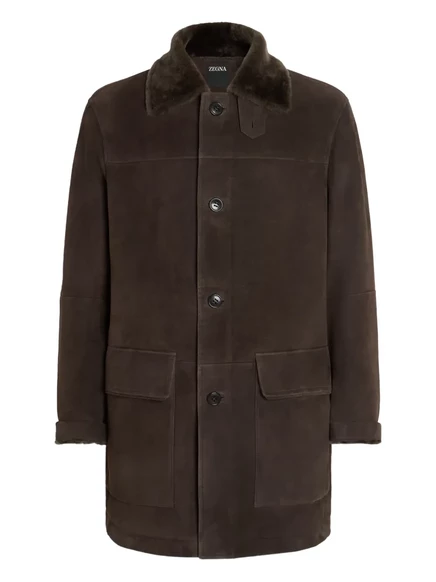 Замшевое пальто с овечьим воротником Zegna brown