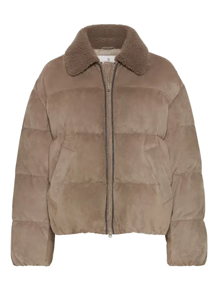 Женская кожаная куртка Brunello Cucinelli Monili, бежевая