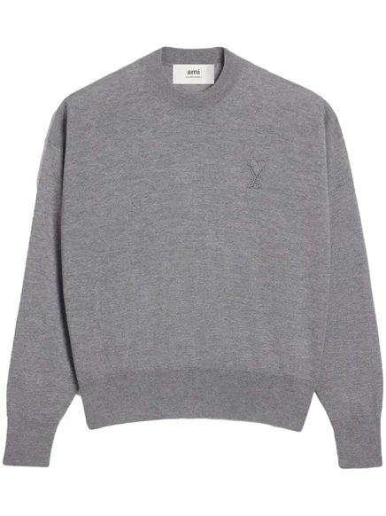 Шерстяной свитер AMI Paris Ami De Coeur grey