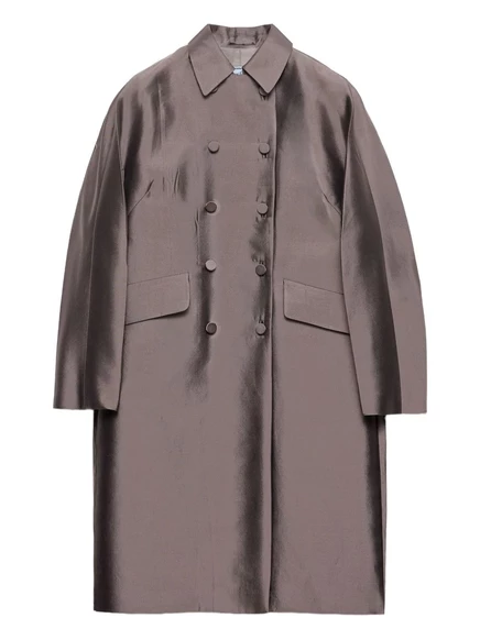 Женское пальто Prada двубортное тауп-серое