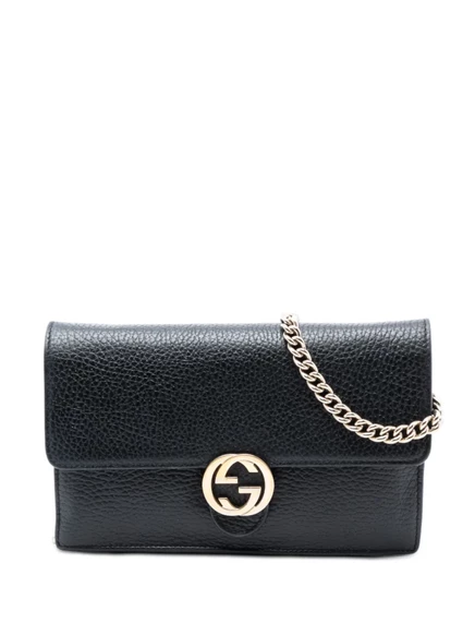 Кожаный кошелек Gucci G Dollar, бывший в употреблении в 2000-2015 годах, на цепочке, сумка через плечо