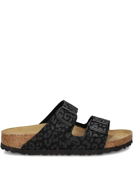 Женские сандалии Birkenstock, леопардовый принт, чёрные