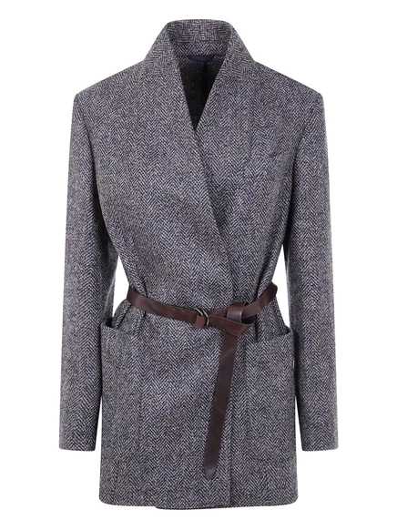 Блейзер с поясом в елочку от Brunello Cucinelli blue