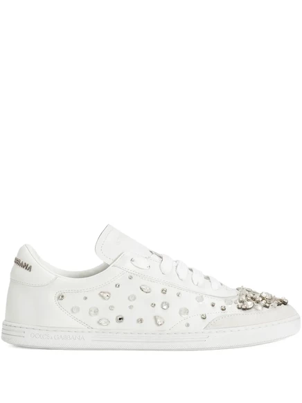 Кожаные кроссовки Dolce & Gabbana, украшенные кристаллами white