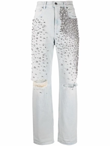 Женские джинсы Golden Goose Kim клеш с кабошонами, голубые
