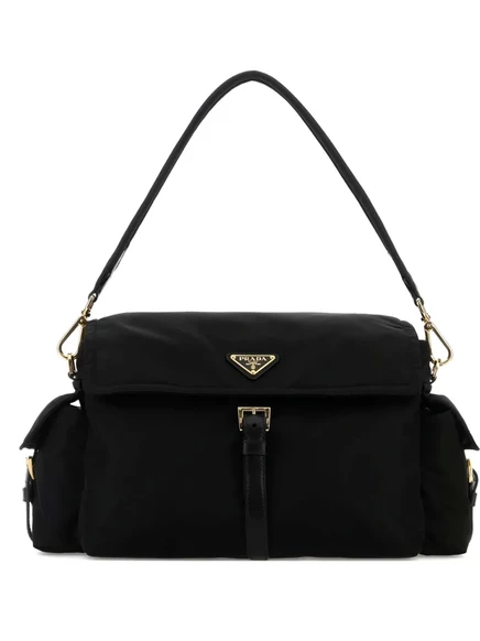 Наплечная сумка Prada из переработанного нейлона с клапаном и карманом через плечо  black