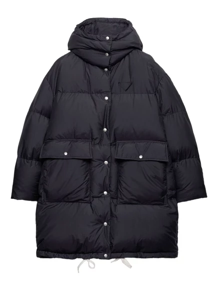 Стеганое пальто с капюшоном от Prada blue