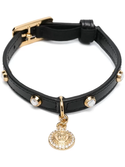 Ошейник Versace Medusa-plaque из телячьей кожи, черный